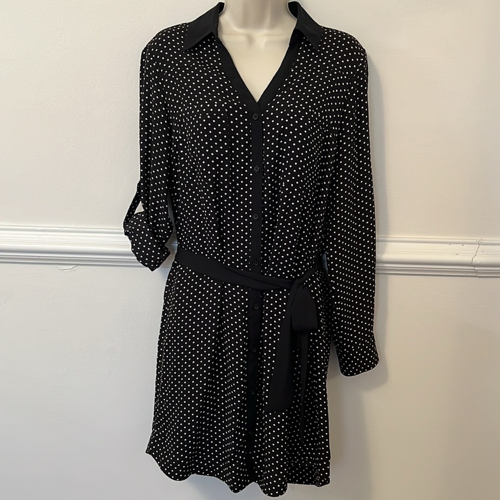 Express Women’s ‘The Portofino Shirt Dress’ Black & White Polka Dots Belted, Med